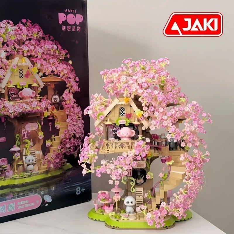 JAKI Sakura Baumhaus Spieluhr Zusammenbau Bausteine Anime Modell Desktop Sammeln Ornamente Kinder Urlaub Geschenke