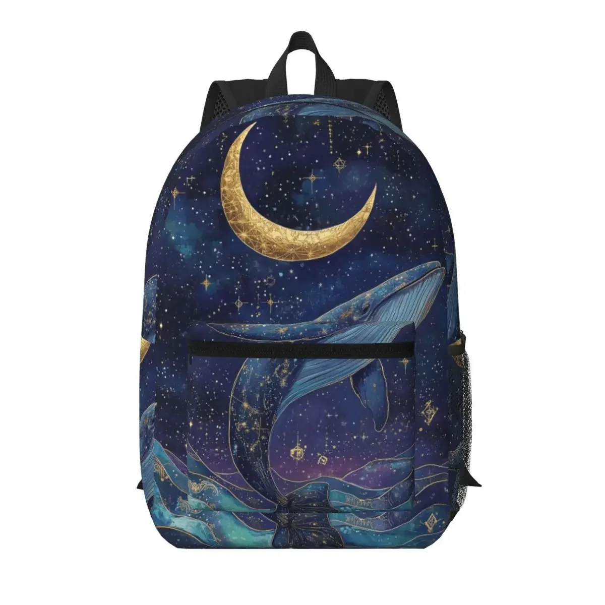 Blue Whale In The Sky Watercolor Art Student Backpack School Bag Hiking Travel Daypack for Boys Girls Bookbag Shoulder Bags