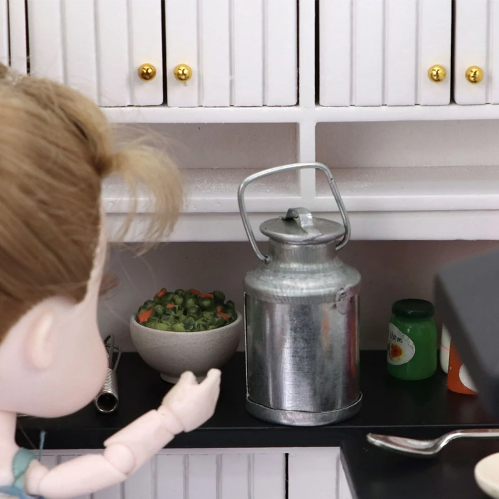 Mini boîte à lait en métal simulée, pratique, bouilloire, Pot 1:12, maison de poupée, accessoires miniatures