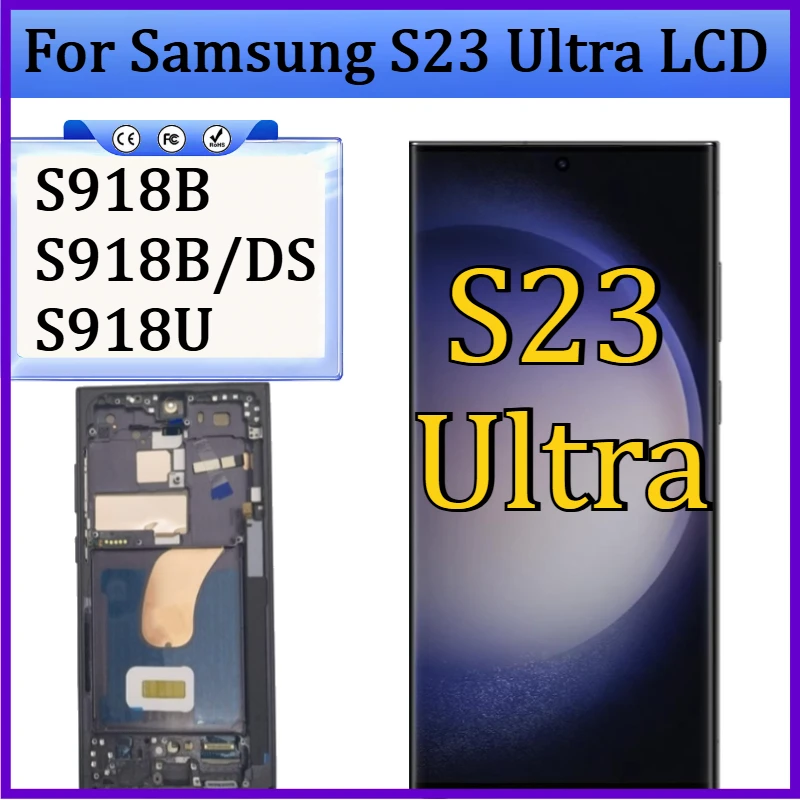 For Samsung S23 Ultra S918B S918B/DS Lcd Display Digital Touch Screen Replace with Frame New TFT/OLED S23 Ultra Screen Assembly