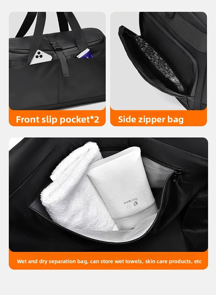 New Fitness Bag with Dry-wet Separation, Multi-functional Independent Shoe Compartment Storage Bag and Hand-held Travel Bag