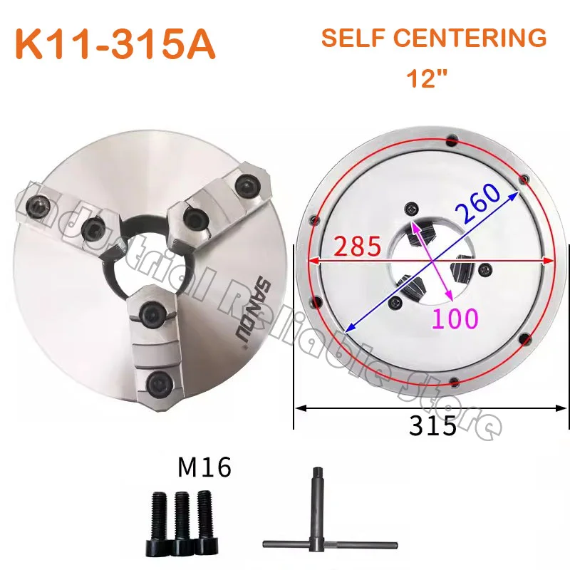 

K11-315 K11-315A 3 jaw chuck 315MM Dia Manual lathe chuck 3-Jaw Self-centering Chuck 12" SANOU