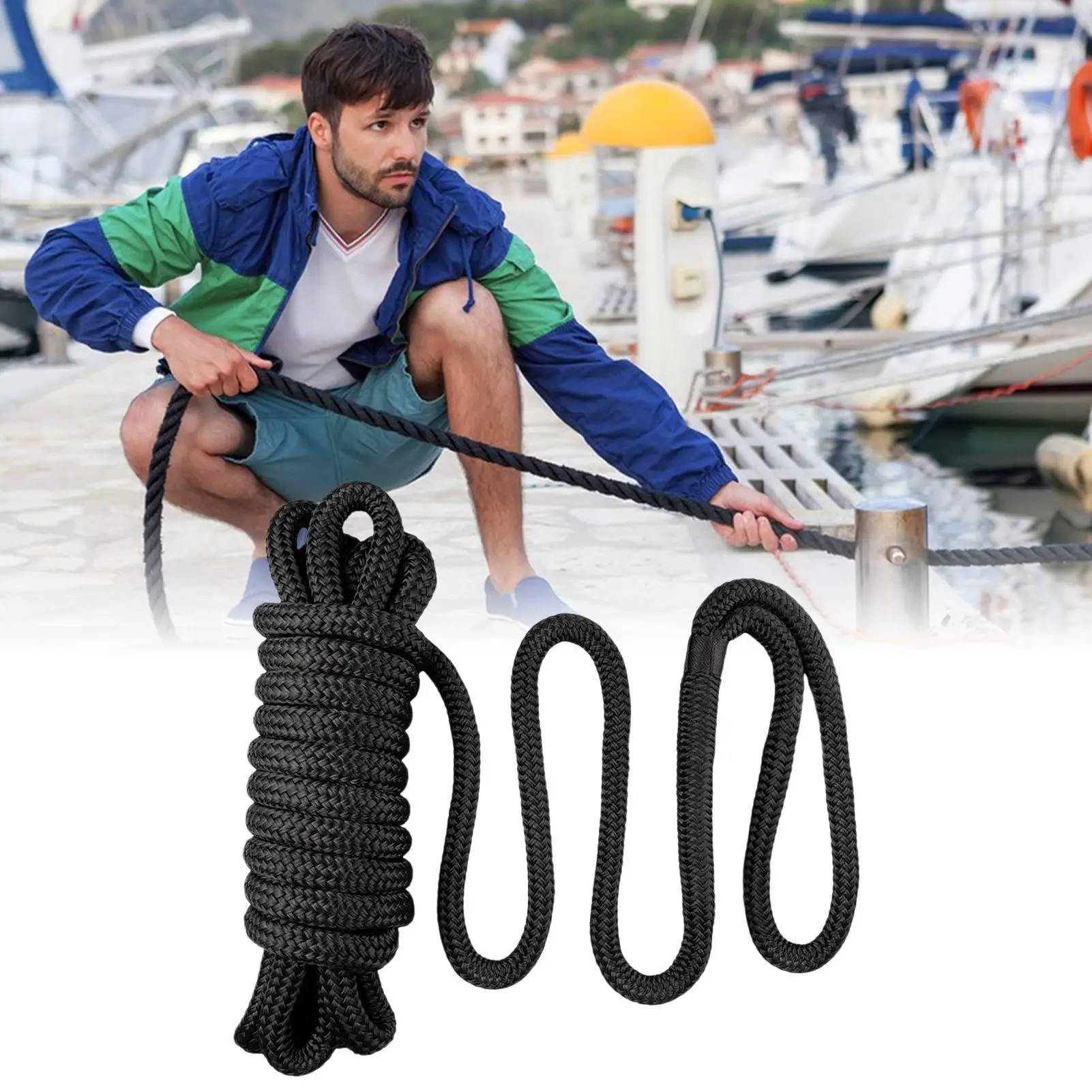 

Boat Dock Mooring Rope, Heavy Duty Nylon Wear Resistant Cord, 5/8inch x 15FT Portable Line for Fishing Sailing Marine Activities