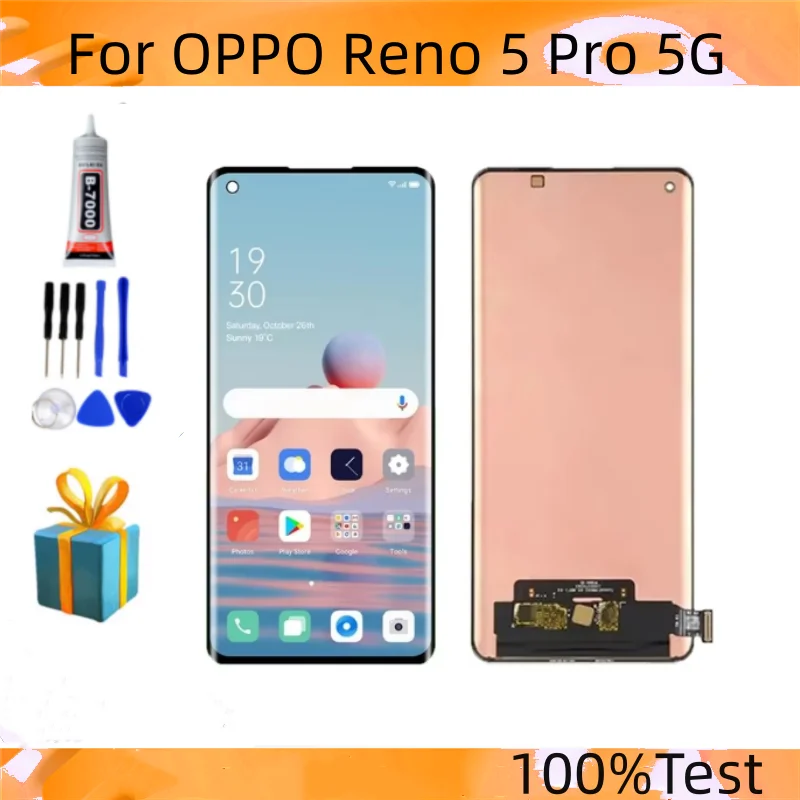 Tested AMOLED For Oppo Reno 5 Pro LCD Display Screen+Touch Panel Digitizer For Reno 5 Pro 5G PDSM00 PDST00 CPH2201 Display