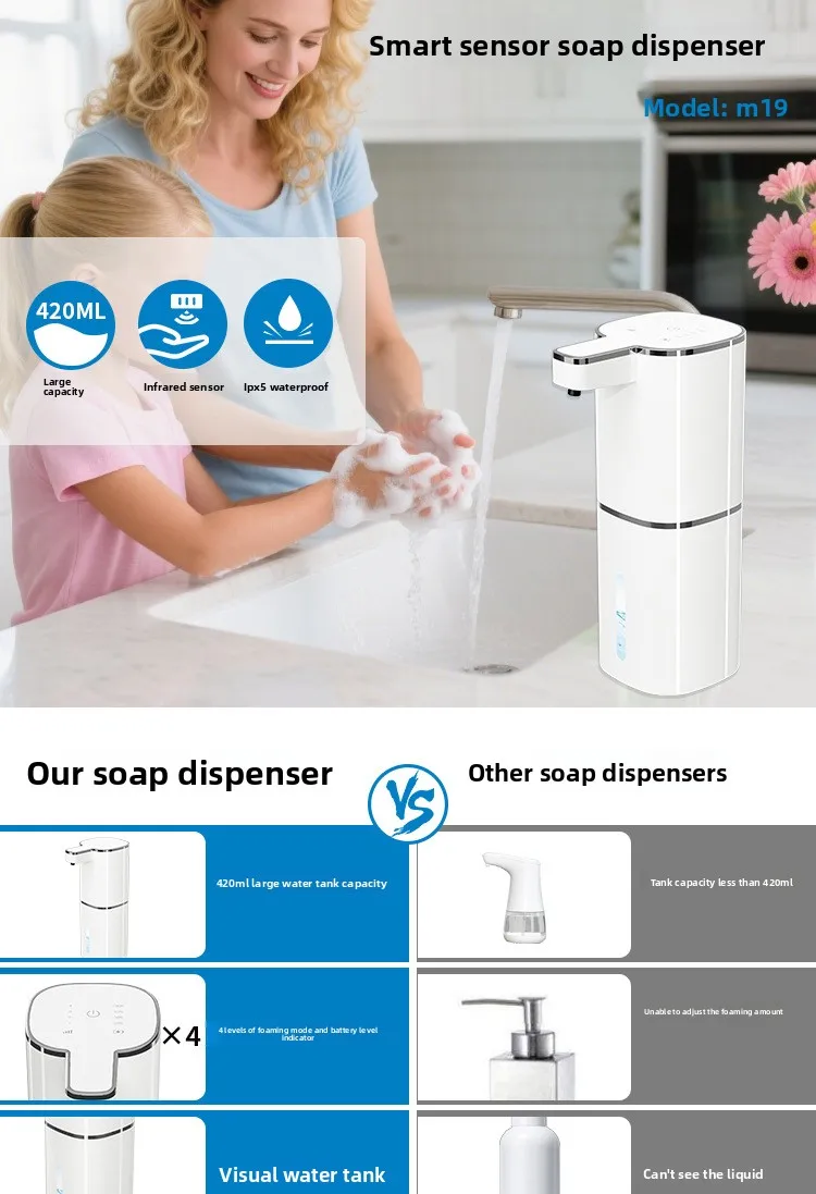 موزع صابون أوتوماتيكي جديد مطور لعام 2025، صابون رغوي بدون لمس مثبت على الحائط، آلة سائل لغسل الأطباق في المطبخ #5