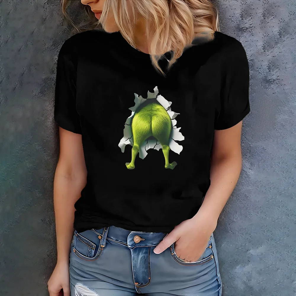 

Summer hot selling women's elegant short sleeved T-shirt, women's fashionable 3D printed funny humorous printed pattern T-shirt
