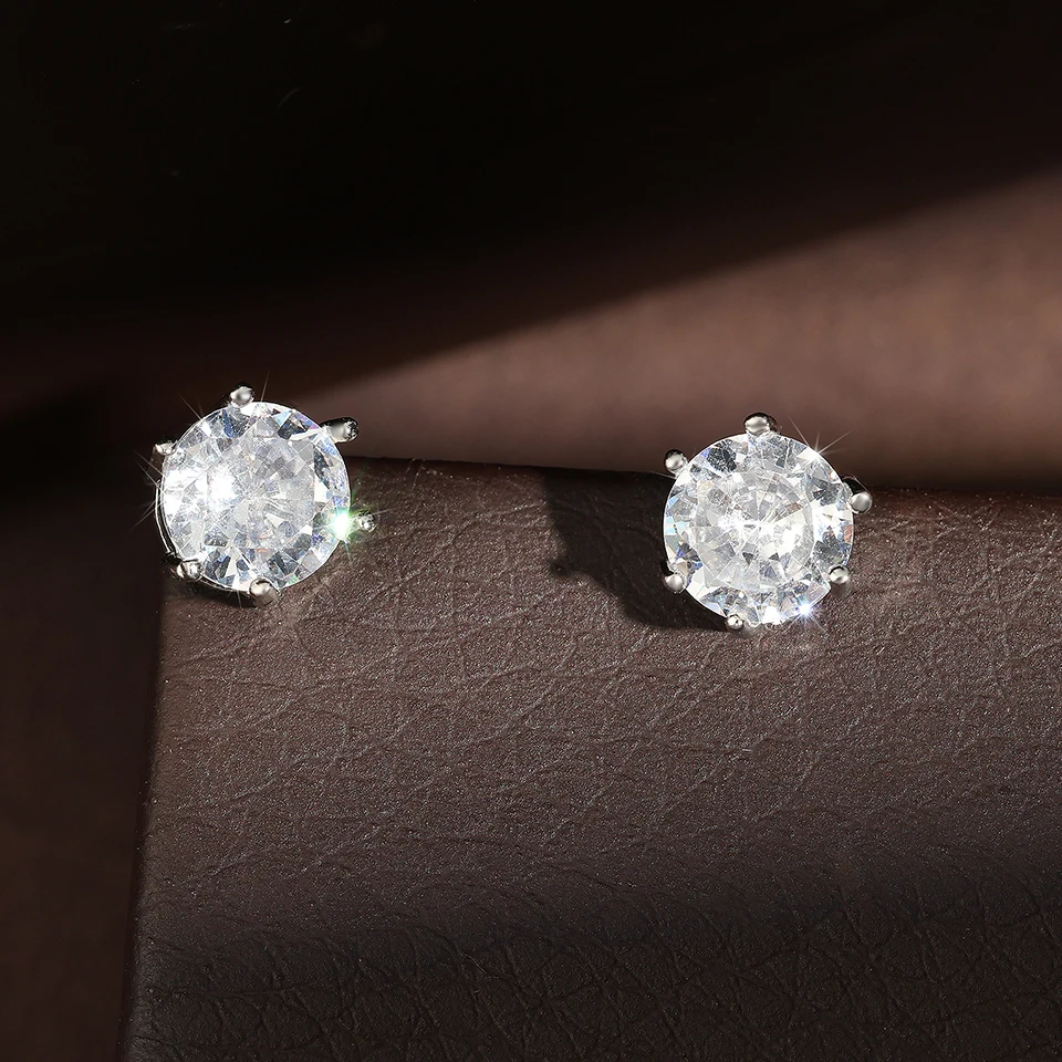 ZAKOL 8pcs Sliver Color Geometric Square Round Zirconia Stud Earrings for Women Men Dazzling CZ Ear Accessories Party Jewelry
