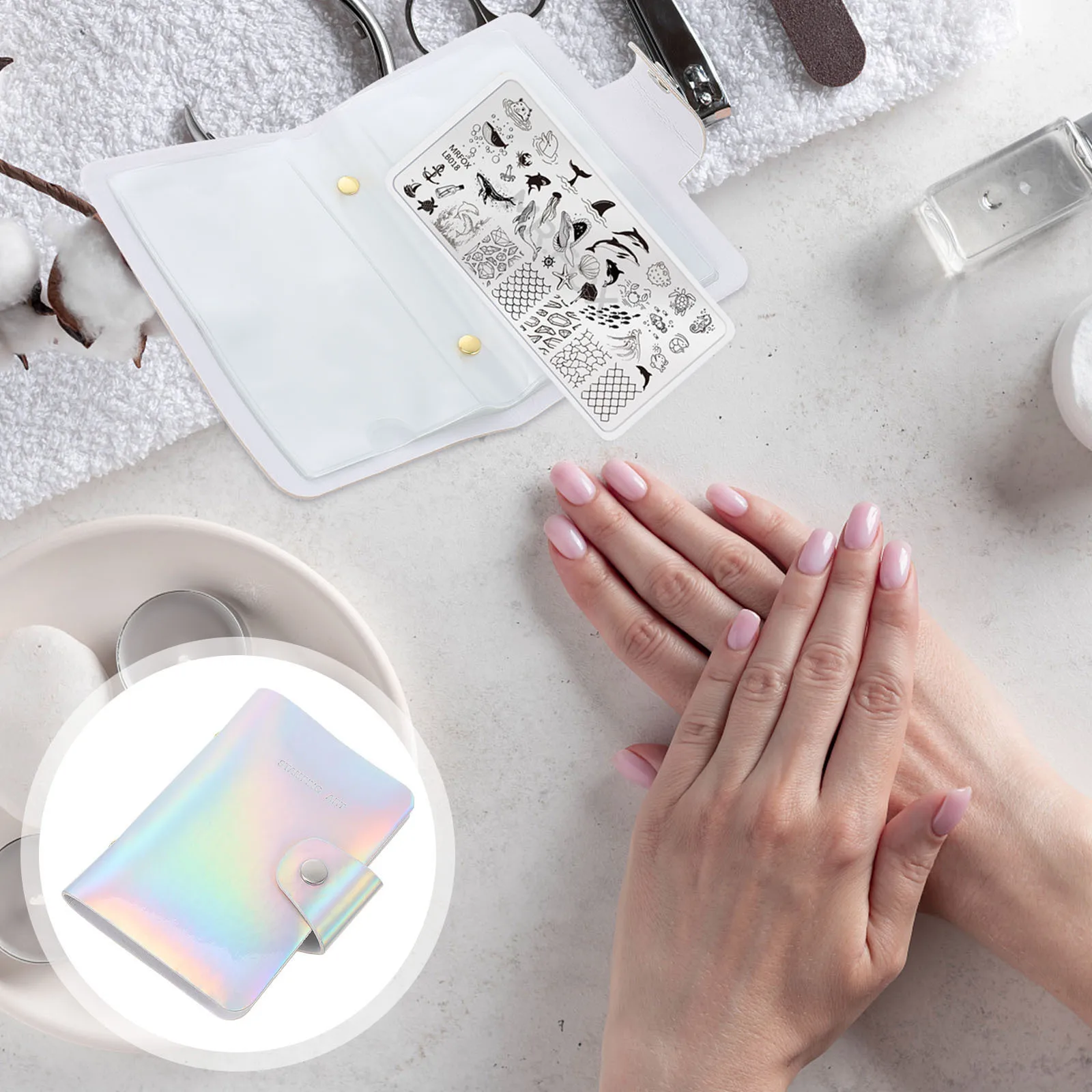 

2Pcs Nail Art Plates Bag Holder 20 Slots Nail Stamping Plate Storage Organizer Pouch Manicure Cards Bag