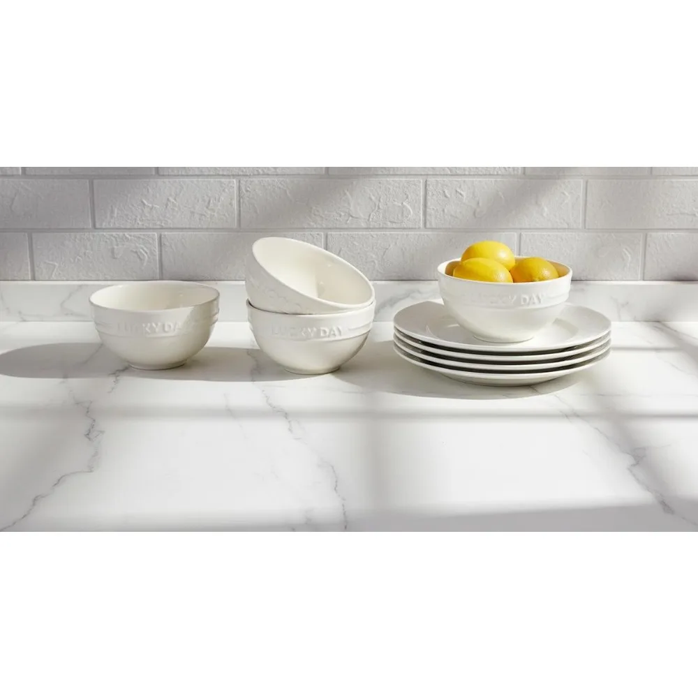 Set of 6 4.5 Inch Milk Yellow Lucky Rice Bowl Simple European Light Luxury Household Ceramic Eat Bowls Food Safe Daily Tableware