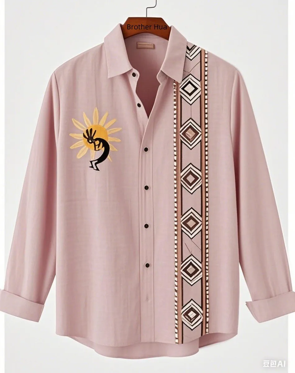 

Fashionable men's minimalist artistic design linen long sleeved shirt comfortable lapel button plus size clothing shirt