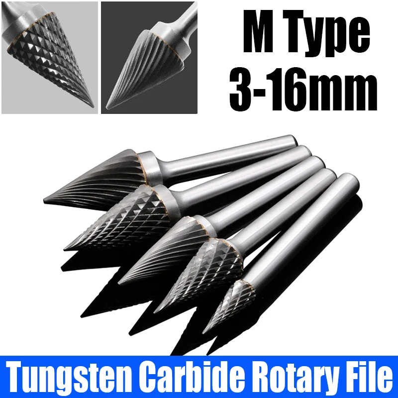 

1PCS Carbide Rotary File Tungsten Steel Grinding Head Single/Double Groove M Type Conical Milling Cutter For Engraving/Grinding