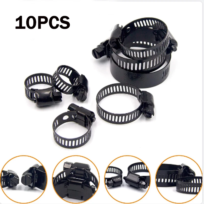 10pcs Adjustable 6-38mm Stainless Steel Drive Hose Clamps Fuel Line Worm Clips Hose Clamps Clips Cooling System Accessories