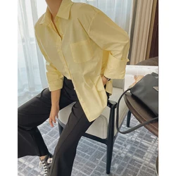 2022 Woman Oem Yellow Oversize Pocket Blouses Shirts Clothing Korean Fashion Tops Chic Elegant Demi-Season New Y2k T-shirt Crop