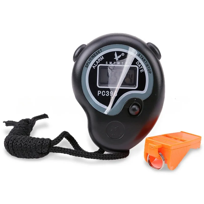 

Portable Handheld Sports Stop Watch Digital Display Fitness Timer Counter Sports Stopwatch Chronograph With Referee Whistle Tool