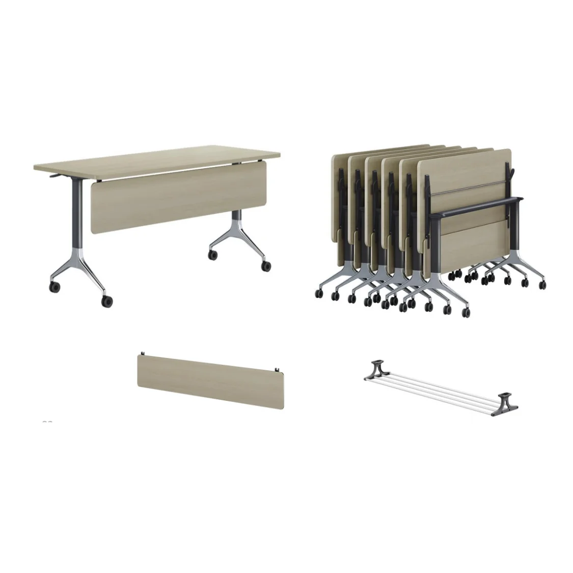 Fashionable Movable Aluminum Foldable Desk with Locking Wheels and Flip Top Shelf for Conference Training Rooms Meeting Table