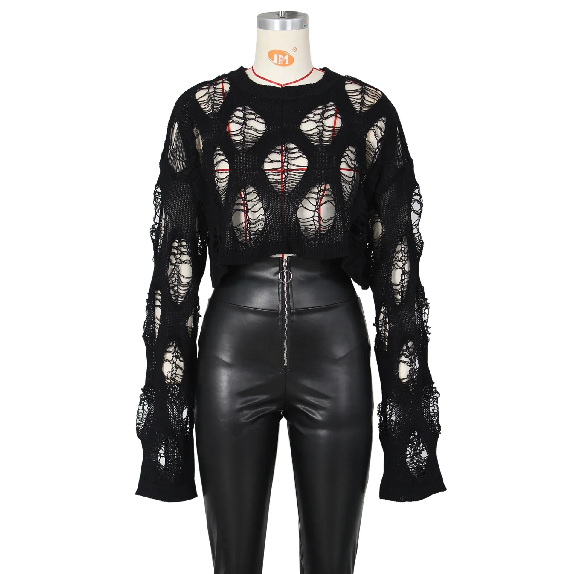 2023 New Knitted Beach Cover Up Women Sexy Top Long Sleeve Loose  Sweater Summer Trend Hollow Out Short Pullover T-shirt