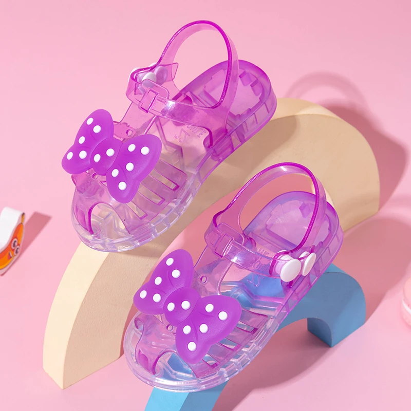 Girls Sweet Polka Dot Bow Jelly Sandals Cute Transparent Closed Toe Princess Shoes Summer Non-Slip Beach Casual Kid Footwear - view 3