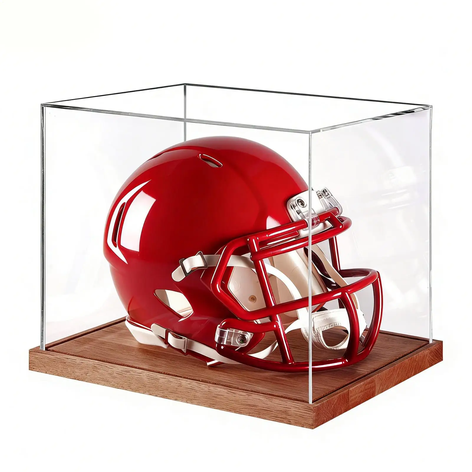 

Full Size Helmet Display Case Storage Container With Wooden Stand Full Size Football Helmet Display Case For Sports Collectibles
