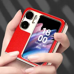 Genuine Leather Case For OPPO Find N2 Flip Case Luxury Plating Coque For Find N2Flip Cover Real Leather Fundas