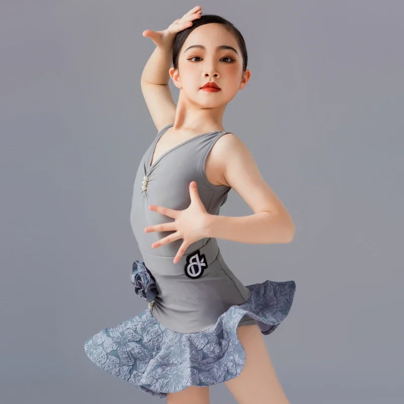 

Kids Girls Latin Dance Dress Cha Cha Samba Rumba Pratice Costumes Child Tango Salsa Dancewear Practice Dancing Wear for Stage