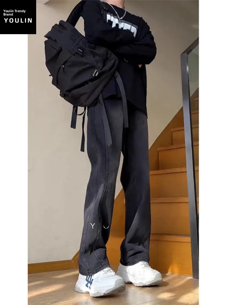 

Мужские джинсы Soft Bla ey с эластичным поясом, в стиле американского стритстайла, модные, винтажные, рабочие, прямые брюки