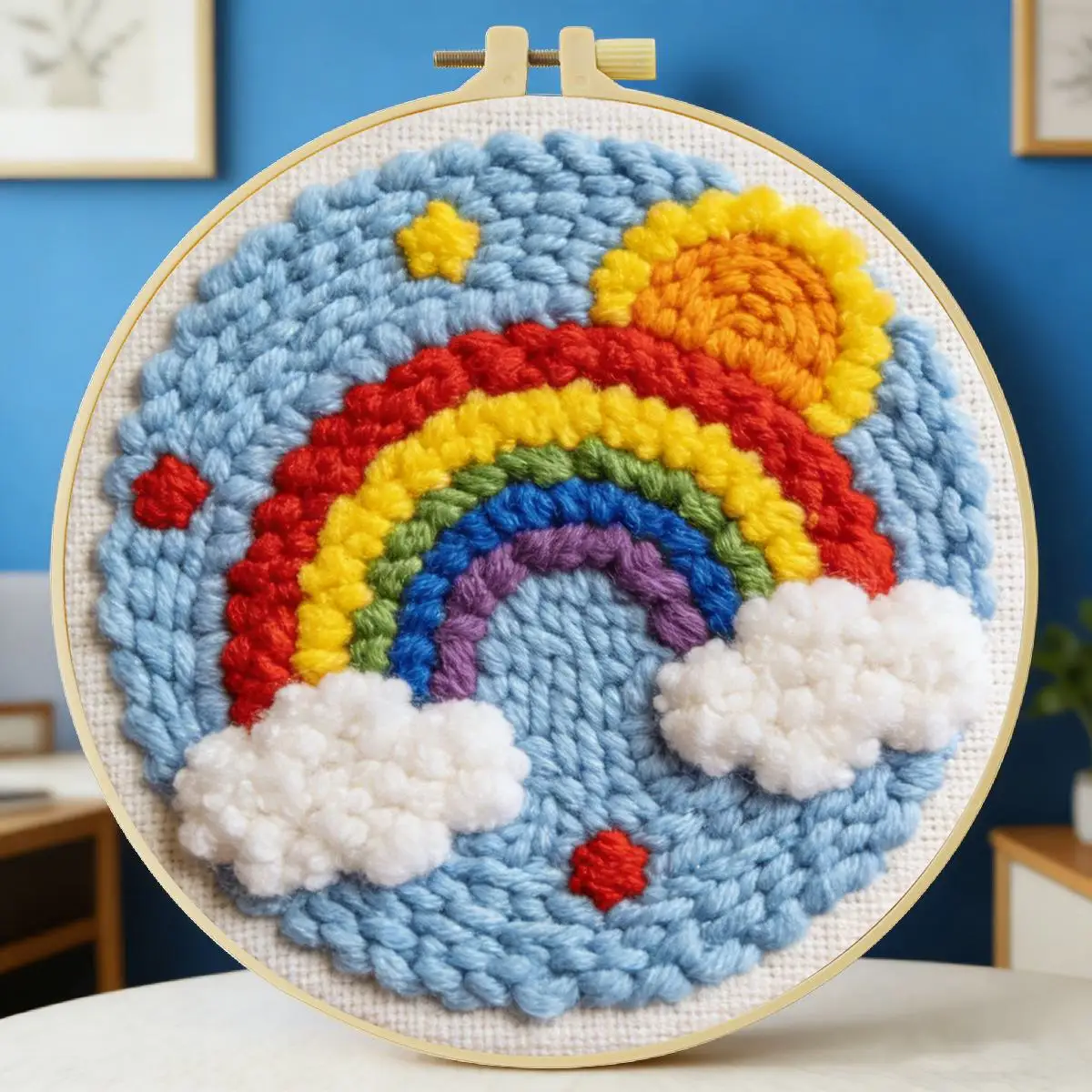 20X20CM/7,87 Zoll Regenbogen-Sticknadel-Set, Stickerei-Kit, Strickstickerei, DIY, Handgemachtes Geschenk, Heimdekoration – Detail 6
