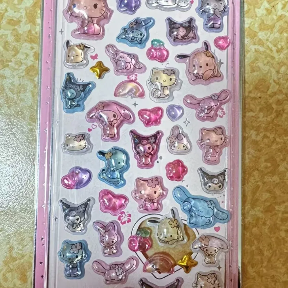 

Kawaii Sanrio Stickers Cute Crystal Relief Cartoon 3D Stickers HelloKitty DIY Phone Case Laptop Decor Waterproof Sticker Gift
