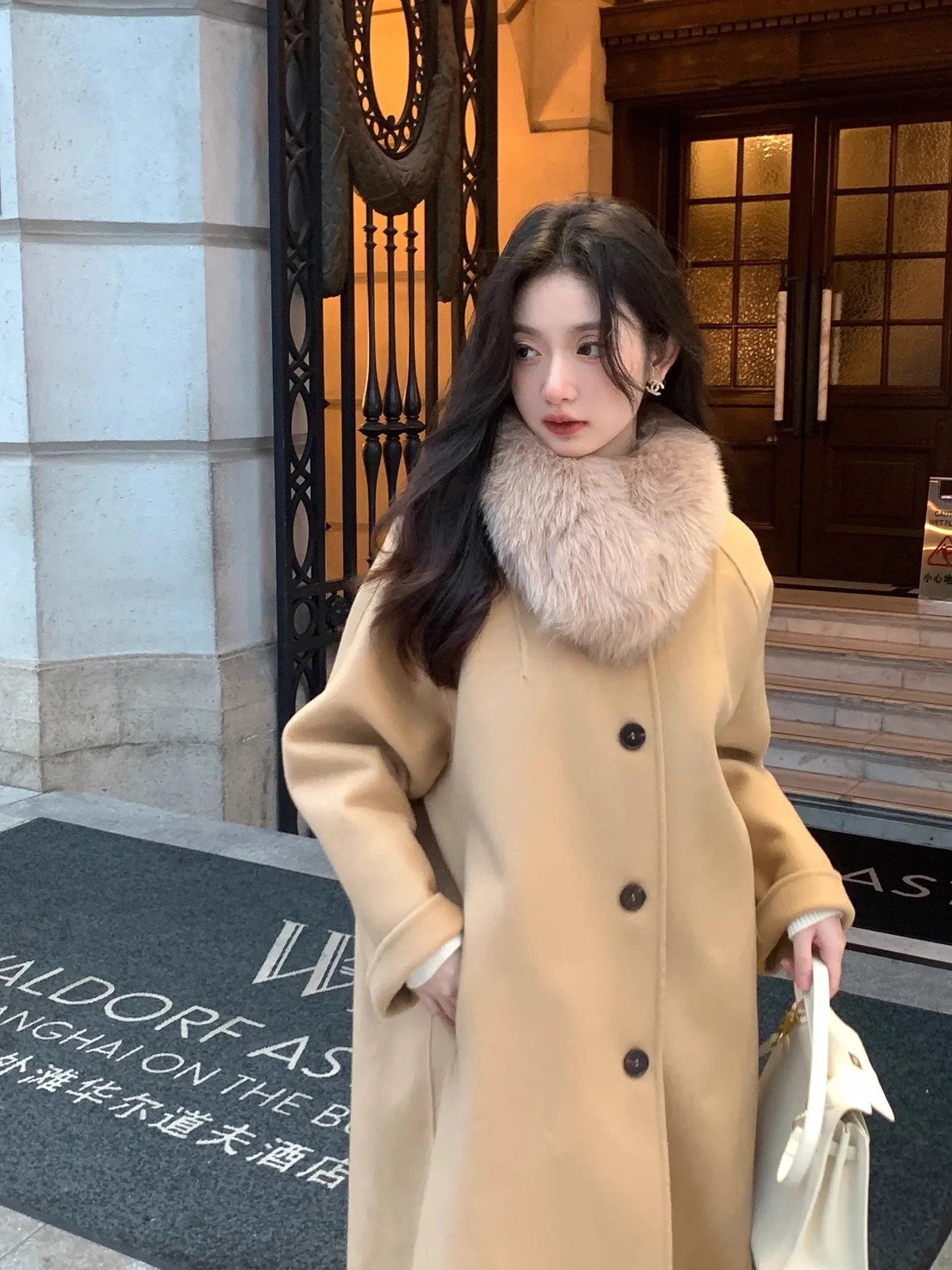 

High-grade autumn and winter cashmere coat women's new Korean version of loose double-sided wool wool fox collar coat