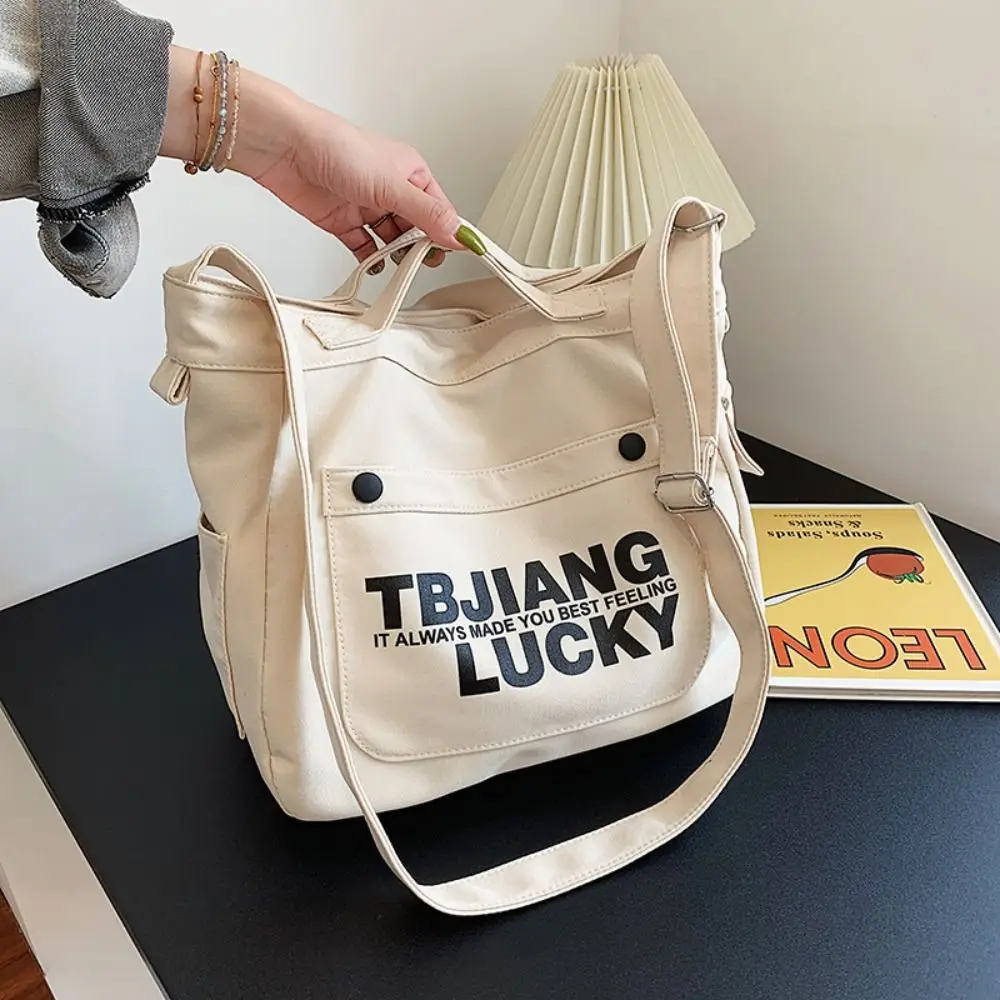 

Fashion Large Capacity Canvas Bag Handbag Shopping Tote Letter Shoulder Bag Commute Simple Cloth Crossbody Bag Boys