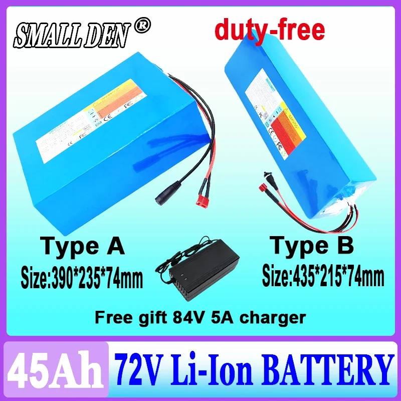 New 72V 45Ah 21700 Lithium Battery Pack 20S9P 84V Bicycle Scooter Motorcycle Built in 50A BMS 0-3500W High Power Battery No tax