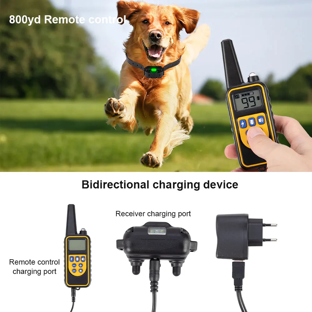 800m Digital Dog Training Collar Waterproof Rechargeable Remote Control Pet with LCD Display for All Size Shock Vibration Sound