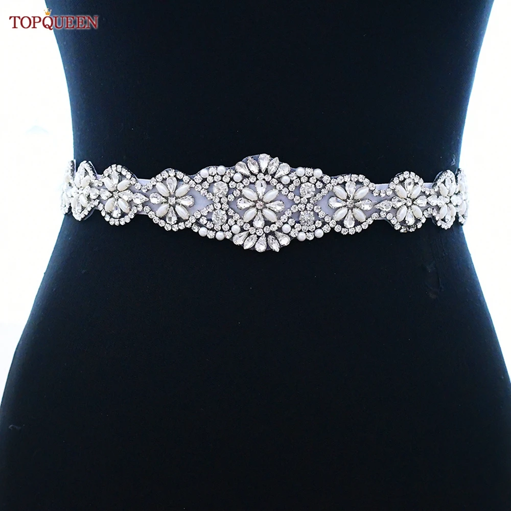 TOPQUEEN S161 Cô Dâu Thắt Lưng Bling Cưới Nữ Trang Sức Bạc Kim Cương Giả Ngọc Trai Pha Lê Lấp Lánh Đảng Chính Thức Đầm Kim Cương Tất