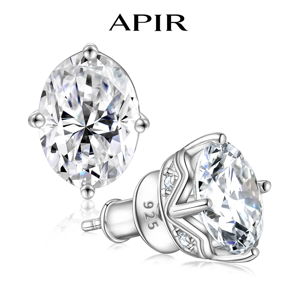 APIR 3 Carat Oval Moissanite Classic Stud Earrings for Women Man S925 Sterling Silver Sparkling Diamond Earrings Jewelry Gift