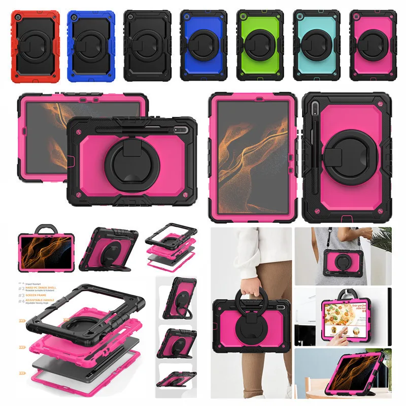 

For Samsung Galaxy Tab S8 11 inch 2022 SM-X700 X706 Tab S7 2020 SM-T870 T875 Assembled Heavy Case Wristband Rotating Stand Cover