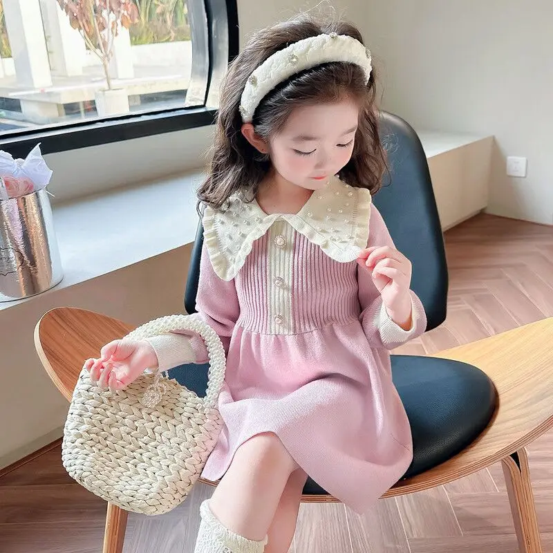 

Girls' Knitted Sweater Dress Spring and Autumn New Fashionable Children's Baby Princess Dress 90-150cm