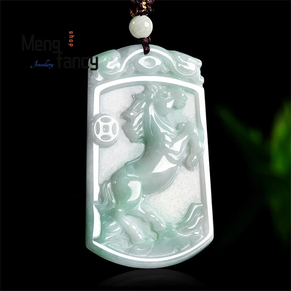 

Natural A-grade Jadeite Get rich immediately Zodiac Horse Jade Pendant National Style Mascots High-grade Luxury Fashion Jewelry