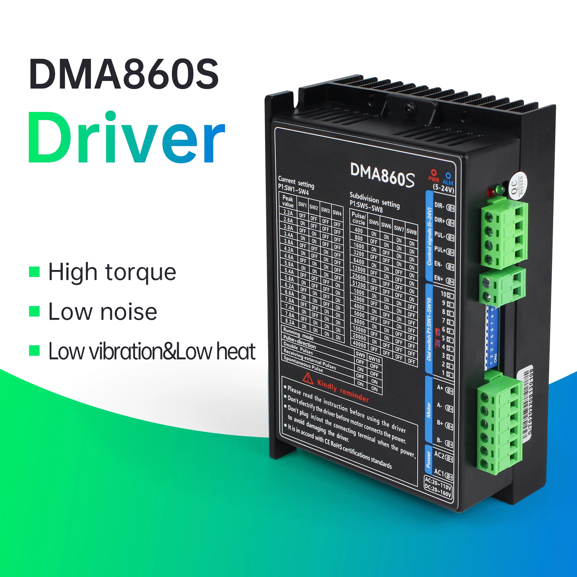 

『EU Stock』New DMA860S Stepper Motor Driver Controller DC 18-160VDC / AC 18-110VAC, 2 Phase, for Nema34 86 Stepping Motor