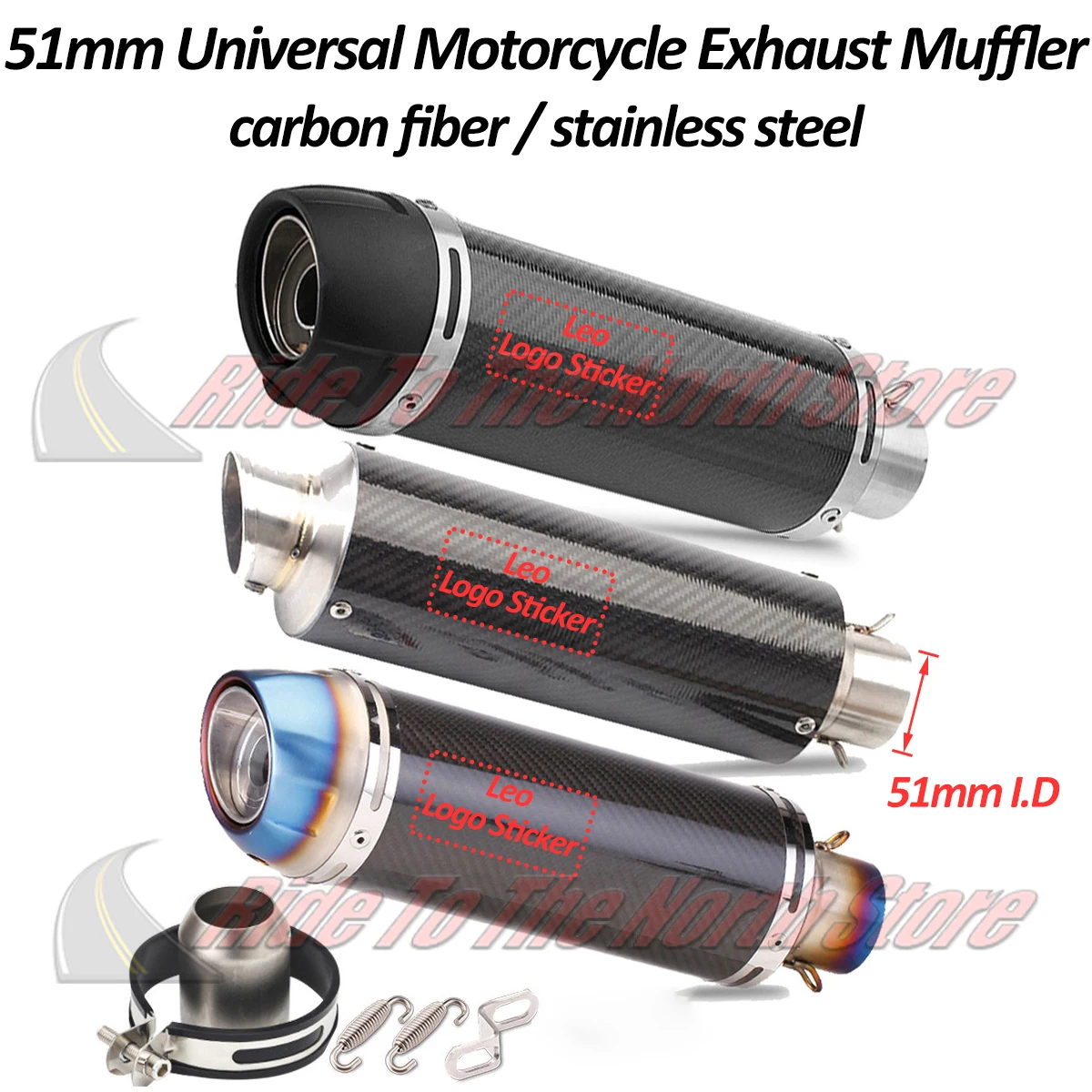 

38 51mm inlet Universal long Leo Motorcycle Exhaust Muffler Escape Tail Pipe For Kawasaki Honda Suzuki Yamaha ktm bmw cfmoto etc