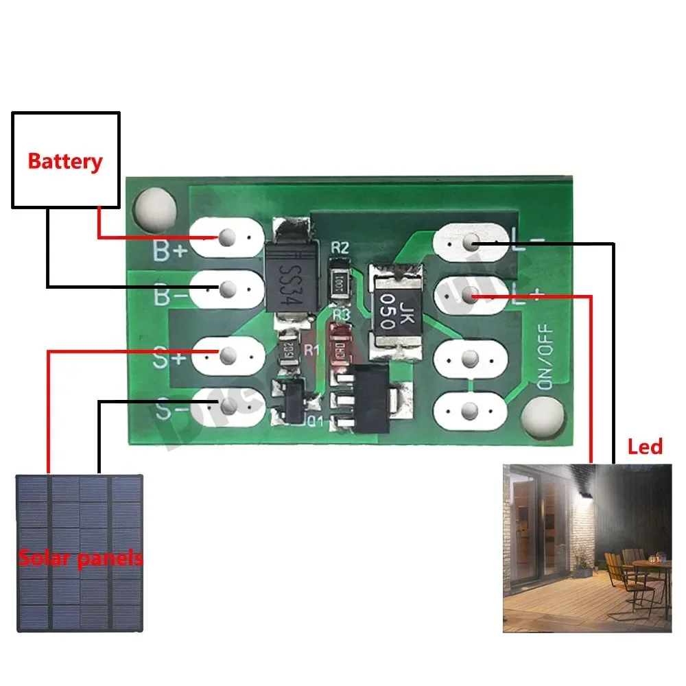 Panel Solar de 3.2/3.7/11.1/12V, Cargador de Batería, Interruptor de Control LED para Luz Nocturna, Farola de Jardín