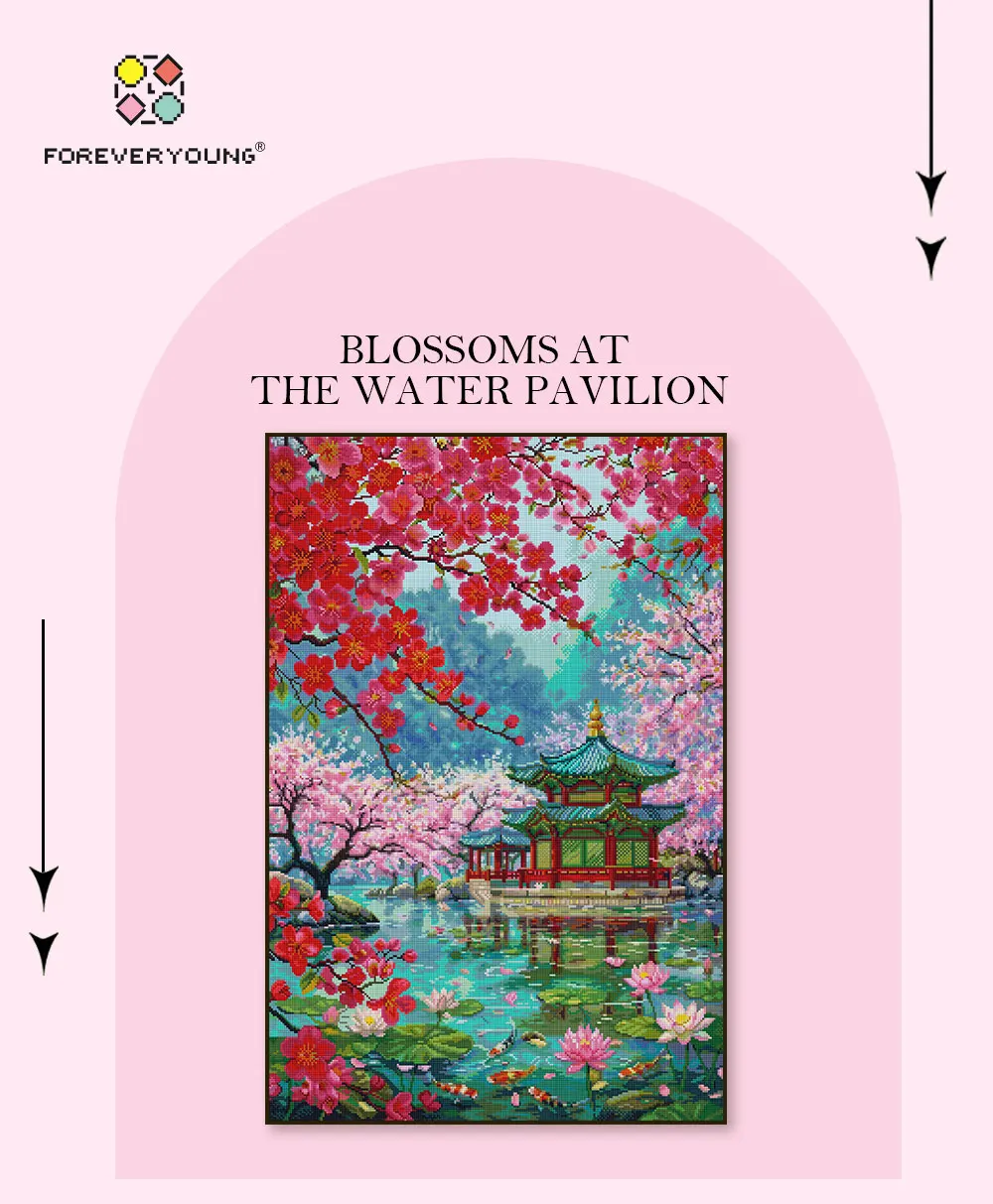 Foreveryoung Blossoms at the Water Pavilion Diamond Painting Kit, 24