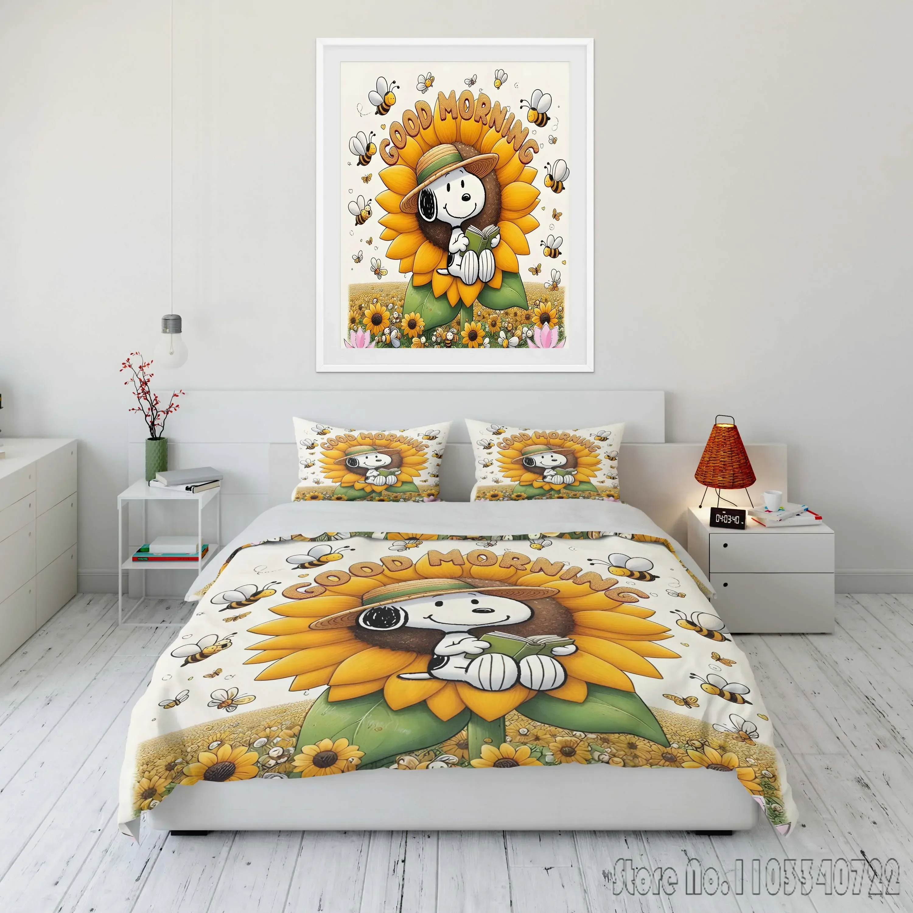 MINISO Cartoon Snoopy Printed Bedding Set Duvet Cover Anime Quilt Adult Kids Birthday Gift Full Size Bed Comforter Set