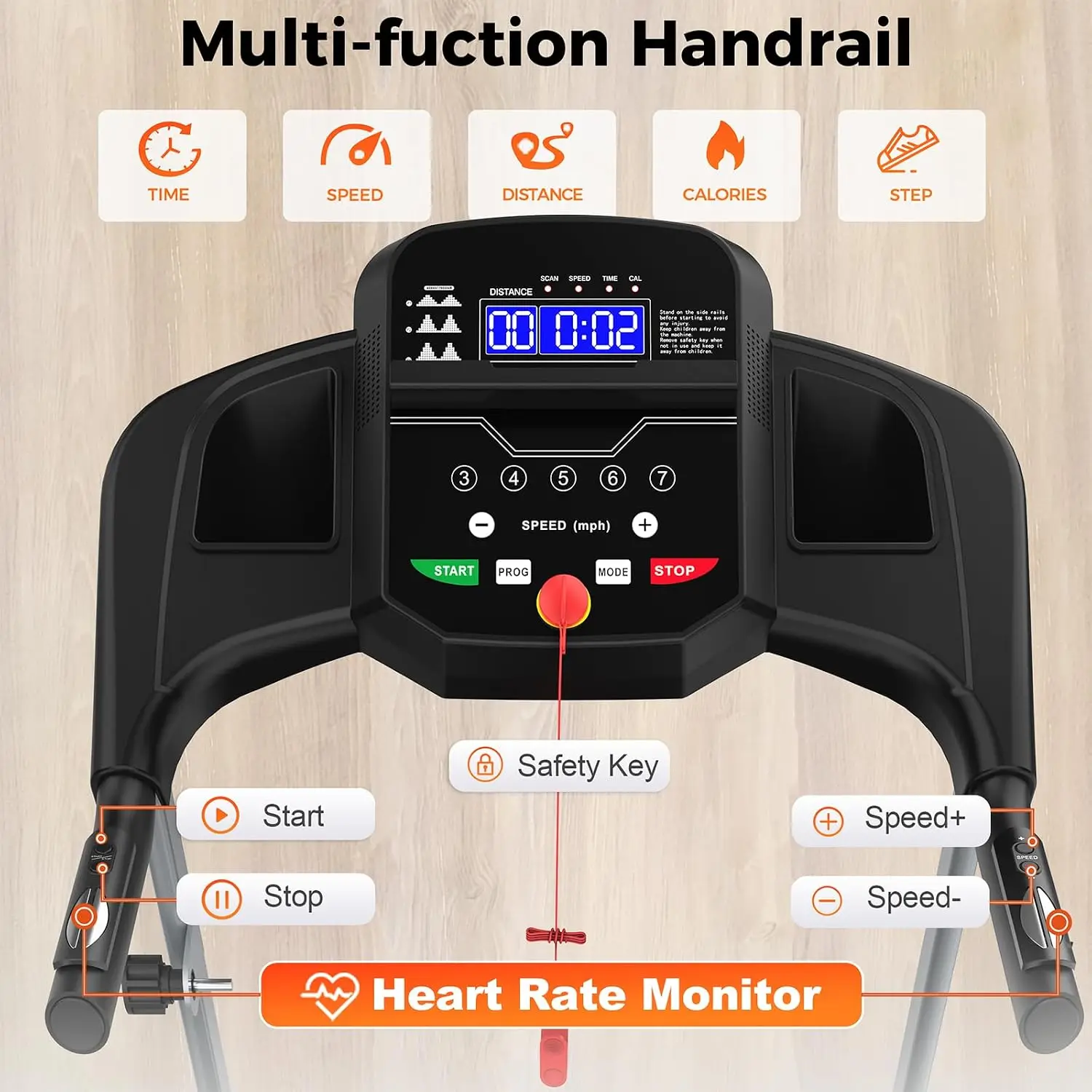 Compact Folding Treadmill for Home Use, 2.5HP Quiet Motor, 0.5–7.5 MPH Speed, 8% Manual Incline, LED Display, 300 LBS Weight Capacity, Cup Holder & Safety Key