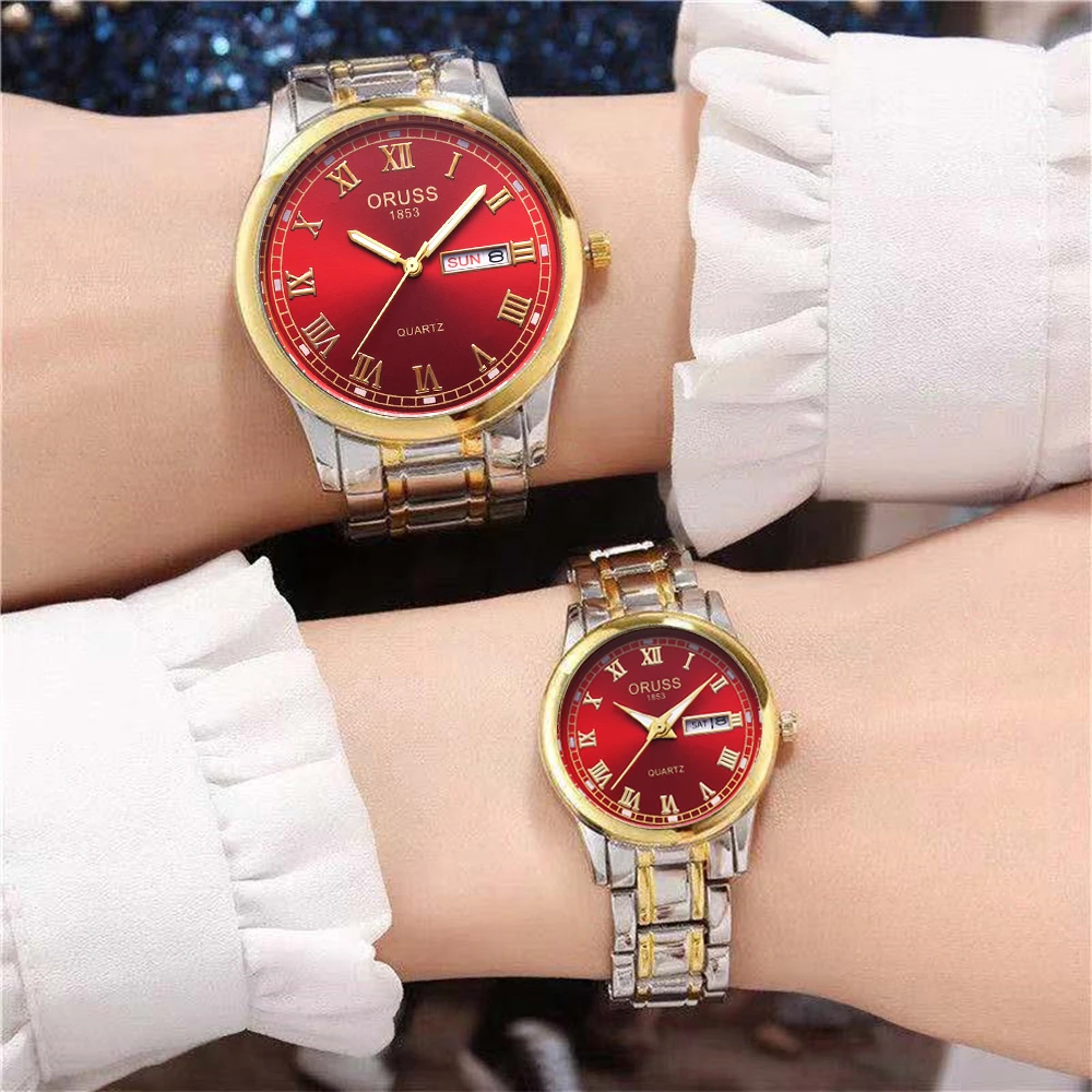 New couple watch Upscale Romantic fashion double calendar simple watch Retro Chinese red durable durable pair of watches