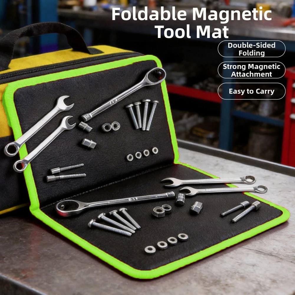 Folding Double Sided Magnetic Mat Designed for Holding Metal Tools Safely on Workbenches Vehicles and Job Sites