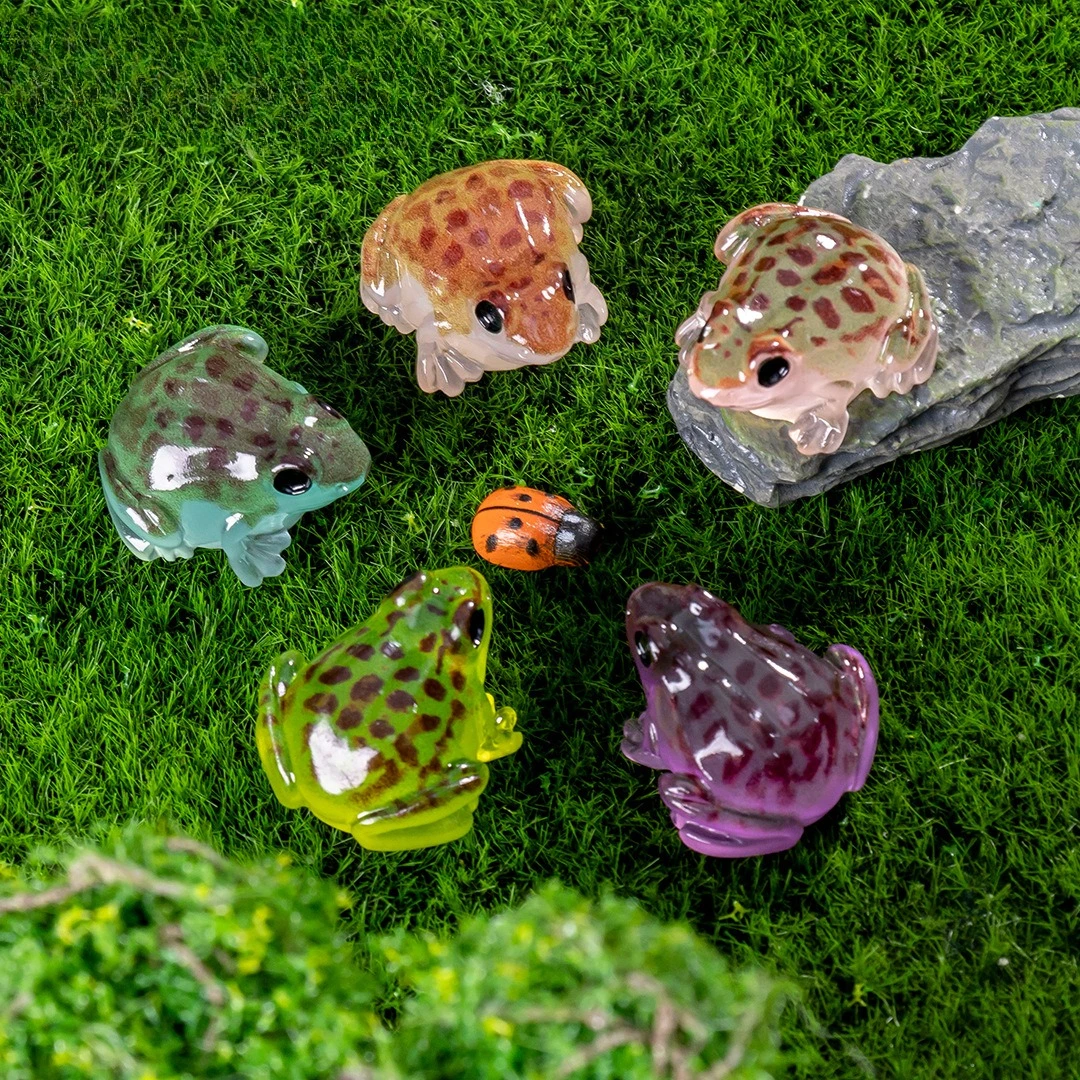 5pcsLuminous crystal frog figurine set, micro landscape decoration, fairy garden style resin miniature model