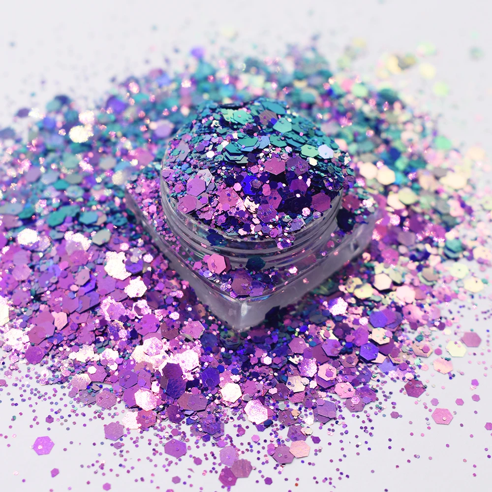 10g/Bag Chunky Mix Glitter Sparkly Holographic Flakes Hexagon  DIY Nail Manicure Sequins Decoration Accessories