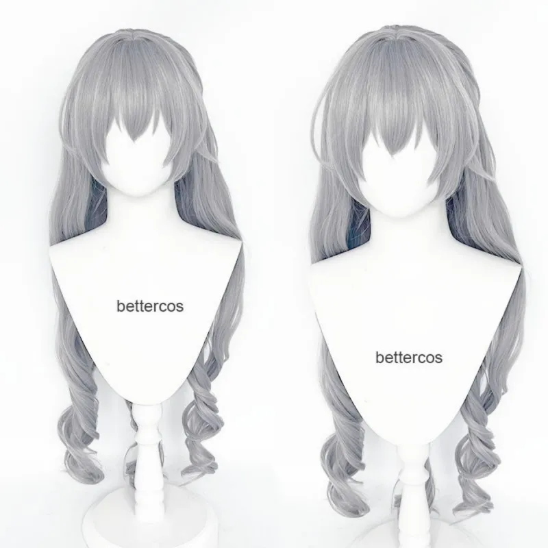 Honkai Star Rail Bronya Cosplay Wig 90cm Long Curly Wig Silver Grey Wig Cosplay Anime Cosplay Wigs Heat Resistant Synthetic Wigs