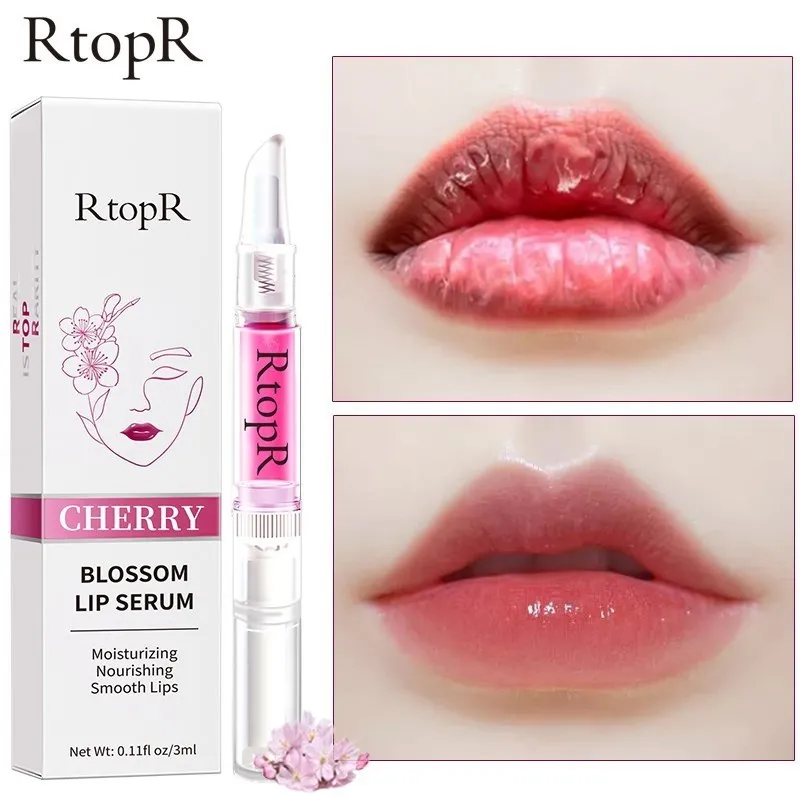 RtopR Cherry Blossom Lip Serum Mask Dry Crack Peeling Repair Reduce Lip Fine Lines Essence Moisturizing Lip Oil Lip Care