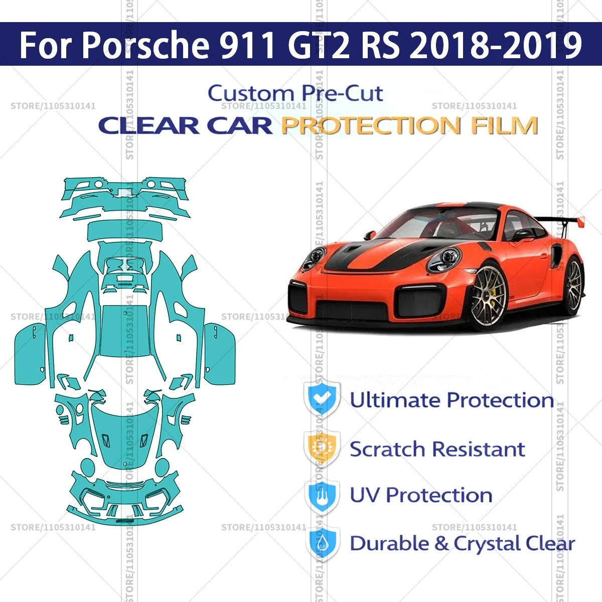 

For Porsche 911 GT2 RS 2018-2019 Pre-Cut Paint Protection Film PPF Transparent Car Film Professional Automotive PPF Full Vehicle