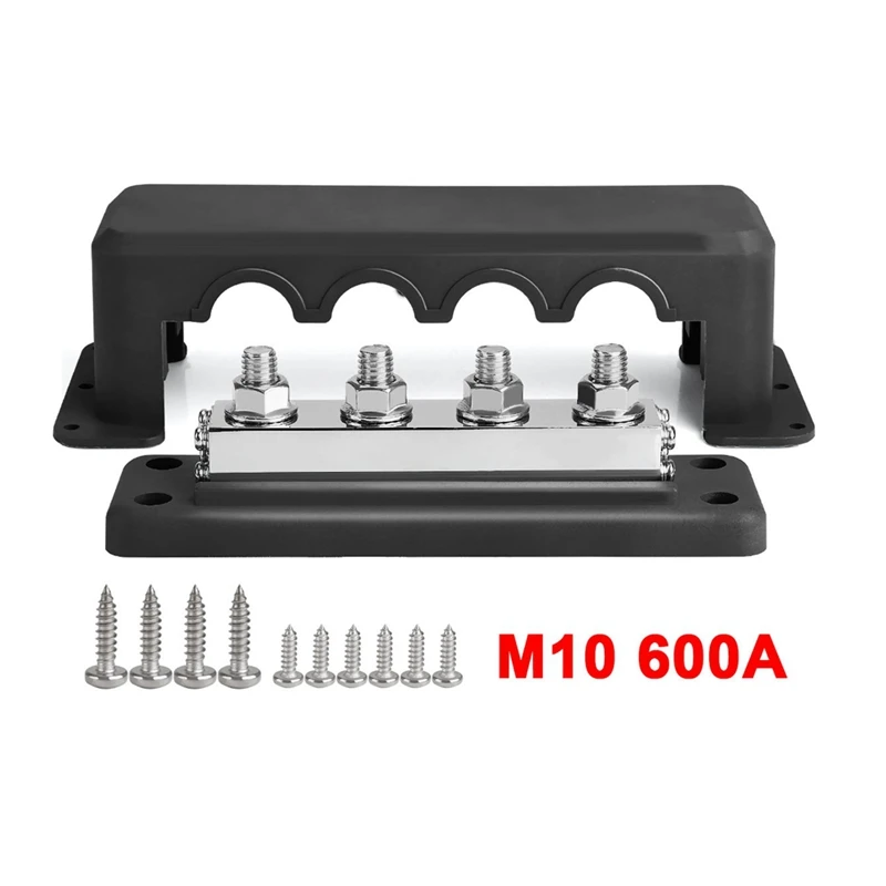 Super Sale 600A 4-Way Busbar Heavy Duty Power Distribution Block M10 Stud for Marine Boat RV Car Truck